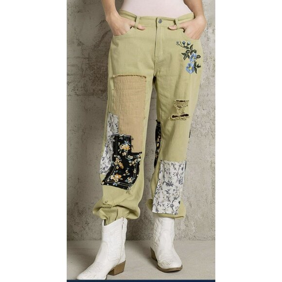 POL Pants - POL Pistachio Patchwork Jogger Distressed Pant Sz Medium NWT